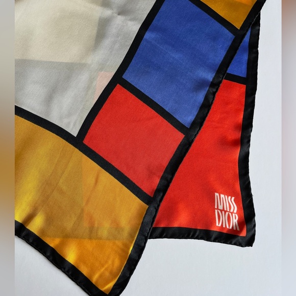 Miss Dior 100% Silk Vintage Geometric Colour Block Scarf - 22” x 22” - Picture 1 of 8